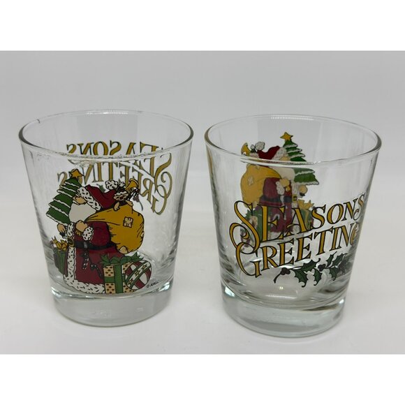 VTG Anchor Hocking "Seasons Greetings" Set of 2 Glasses Santa Claus Christmas - Picture 2 of 7